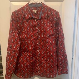 Talbots Red Button Down Shirt with White and Black Pattern